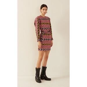 Alix of Bohemia Laurent Stripe Belted Mini Pomegranate Ikat Button Dress M